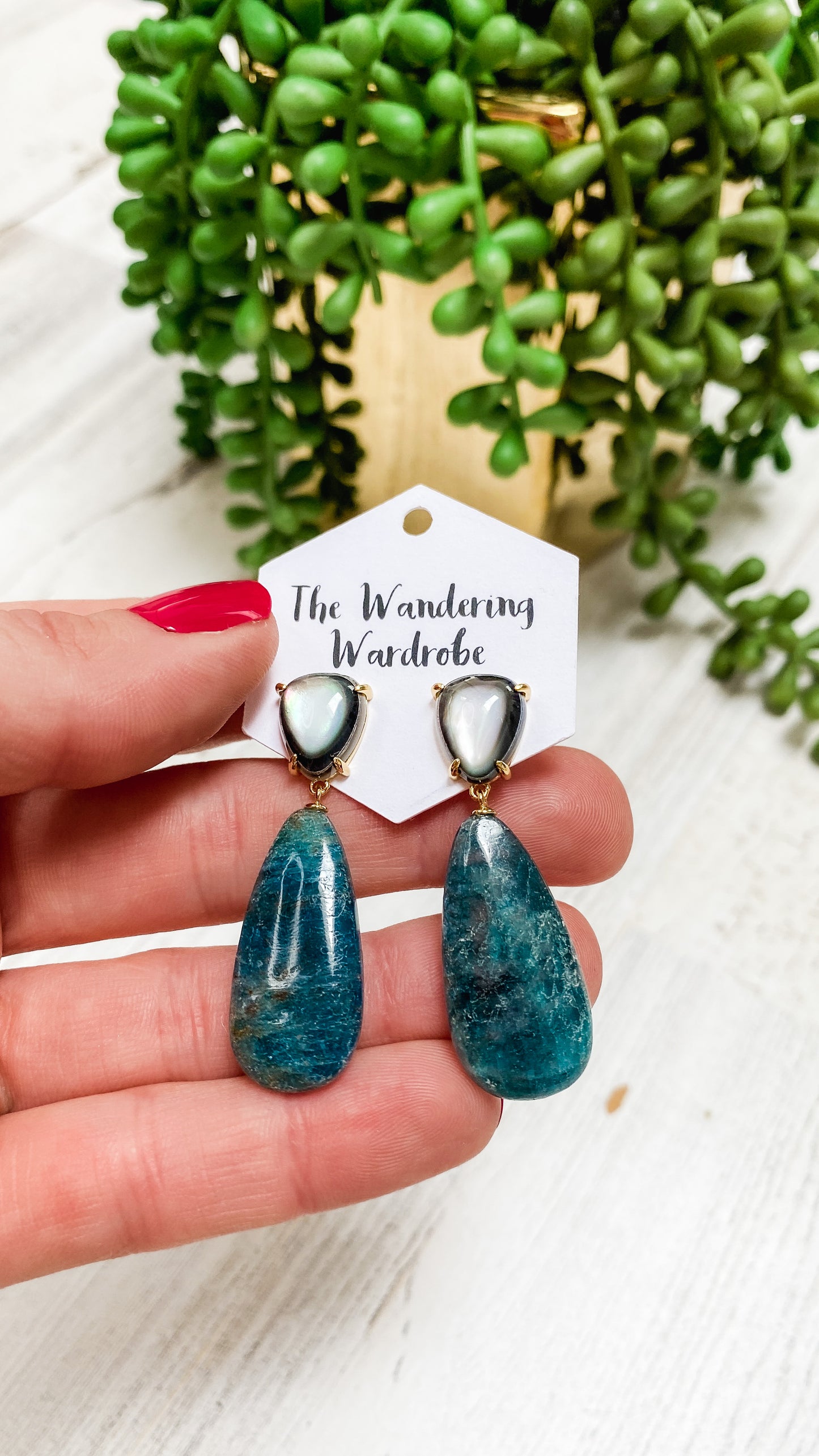 Handmade Dark Blue Stone Teardrop Earrings