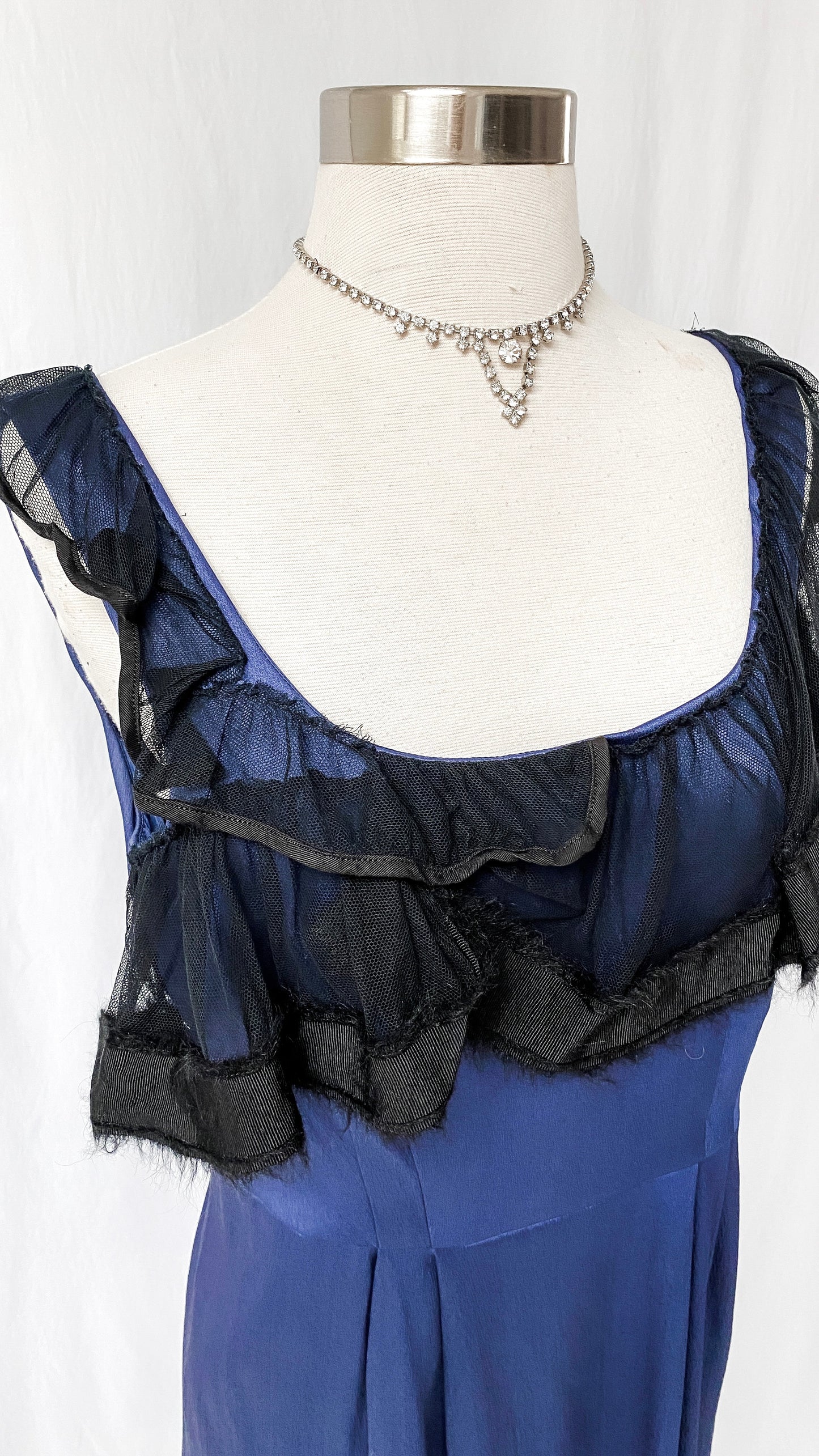 Philosophy di Alberta Ferretti Dark Blue & Black Mesh Trim Dress (8/L)