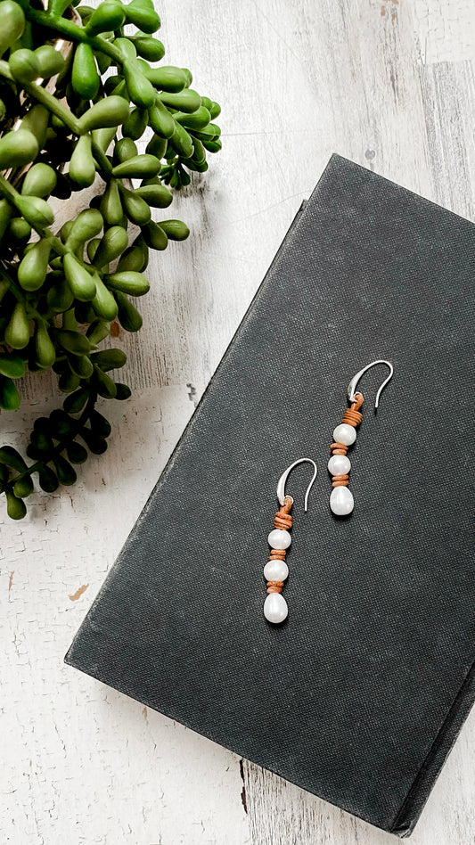 Freshwater Pearl & Leather Handmade Earrings