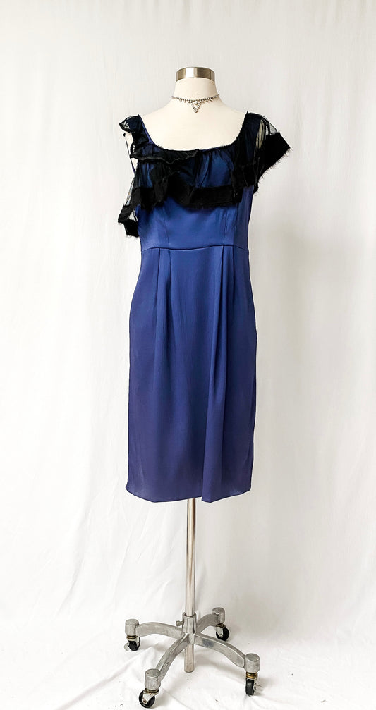 Philosophy di Alberta Ferretti Dark Blue & Black Mesh Trim Dress (8/L)